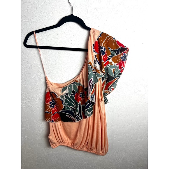 Free People Annka Peach One-Shoulder Top Size Small Tropical Resortwear Boho NEW - Picture 3 of 11
